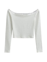 T-shirt à manches longues et col bateau pour femme en patchwork de dentelle